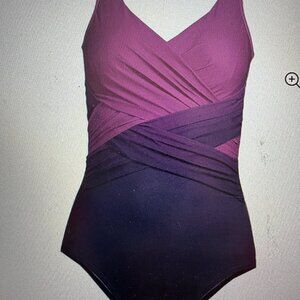 Lands' End Women's Slender Swim Suit Ombre Wrap 18DD NWOT